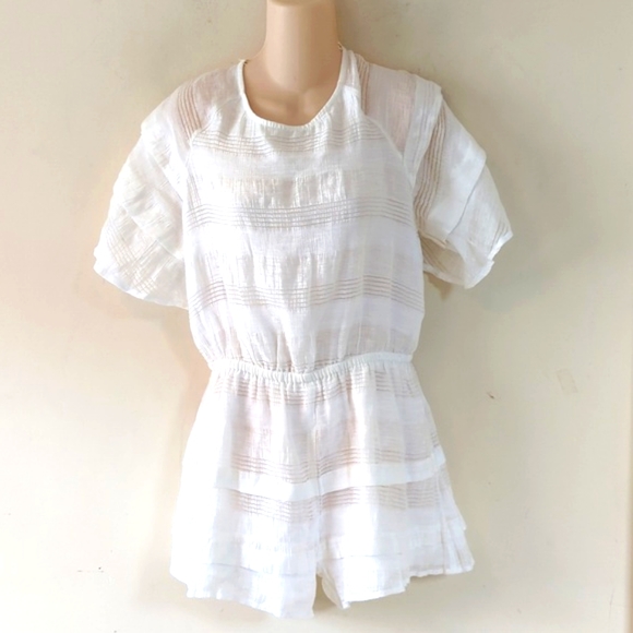 J.O.A. Los Angeles Sheer Woven Linen Blend Short Romper - Picture 6 of 16